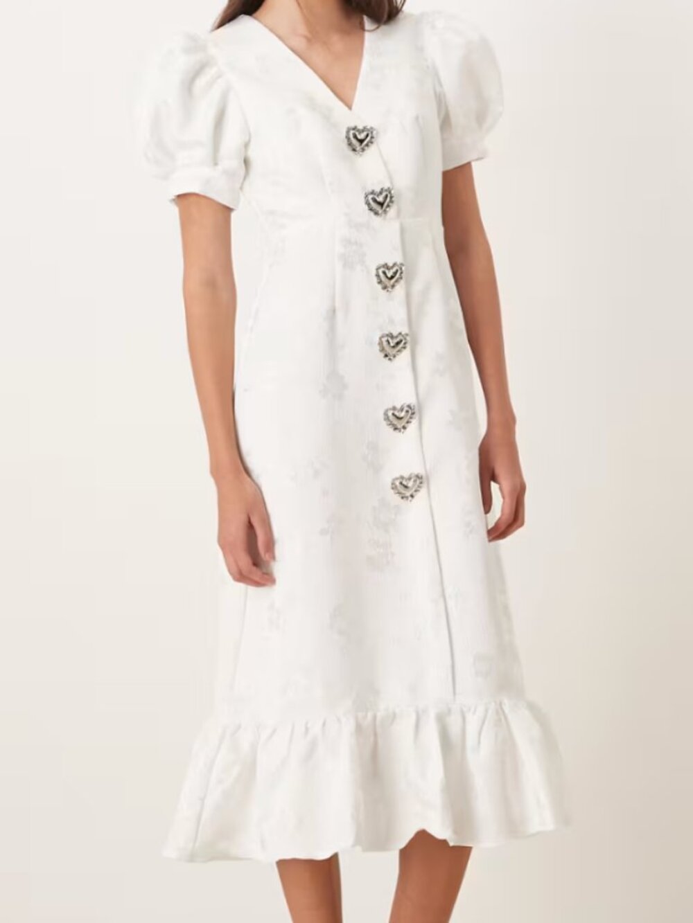 Sister Jane ASOS Bridal Dress Gown Size XL white with metal button puff sleeve